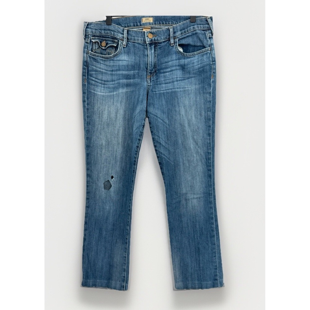 TRUE RELIGION Jeans Womens 31 Blue Denim Cora Mid Rise Straight Fly FLAP POCKET